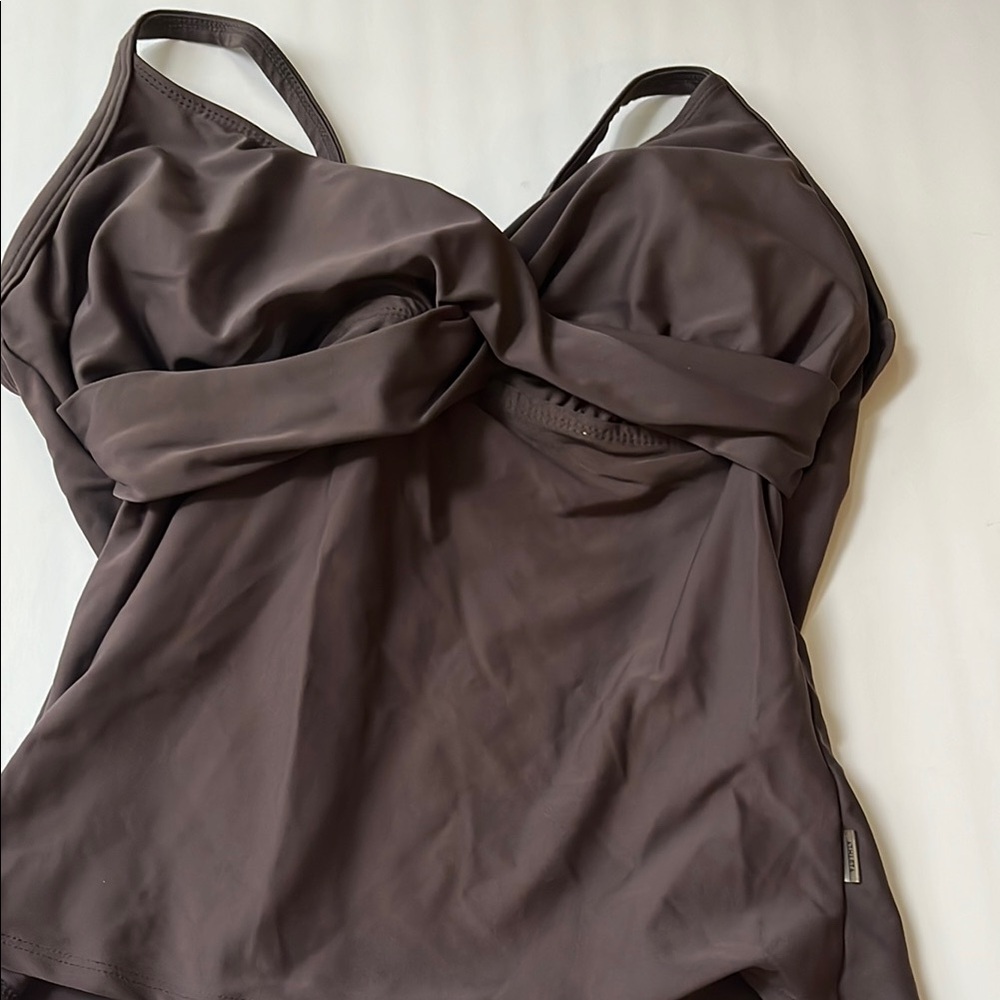 ATHLETA Smoke Grey Twist Front Tankini Top